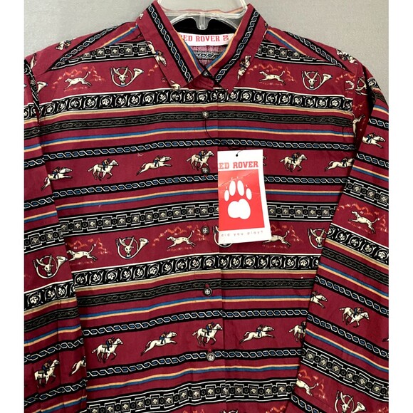 Vintage Red Rover Shirt Youth Medium Western 90’s Aztec Dead Stock Button Up Dog - Picture 9 of 11
